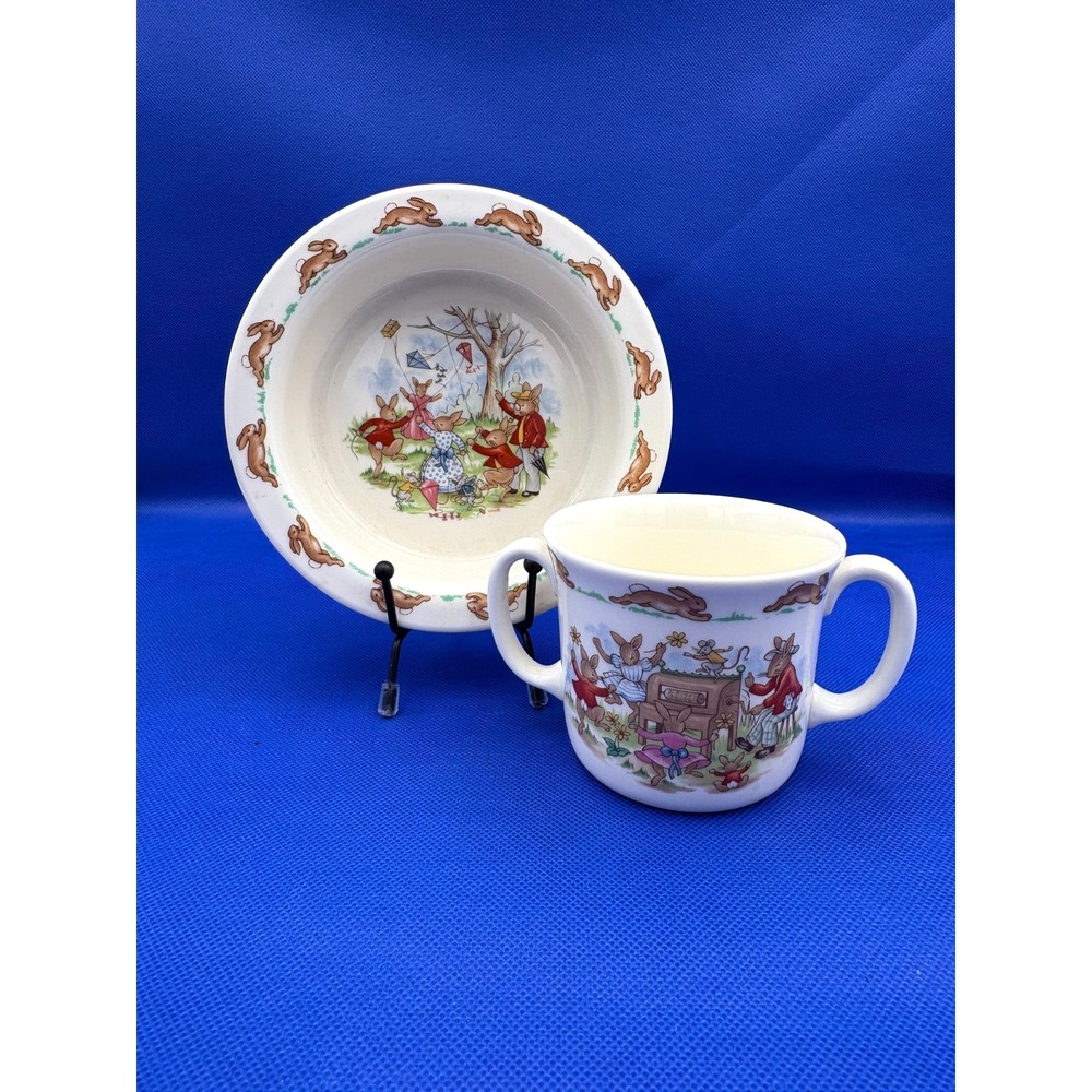 Royal Doulton Bunnykins Baby Toddler Porcelain Bowl + 2 Handle Cup Feeding‎ Set